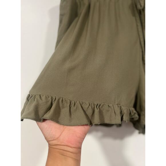 American Eagle Outfitters Women’s Viscose Drawstring Ruffled Shorts Green M - Picture 3 of 6